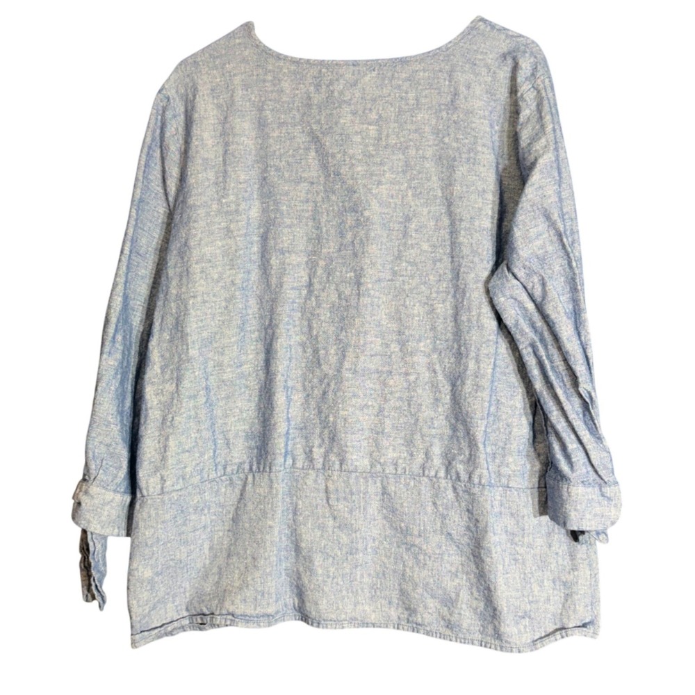 Liz Claiborne Womens Size XL Blue Linen Blend Peasant Blouse Roll Tie Sleeve Top - Picture 3 of 10